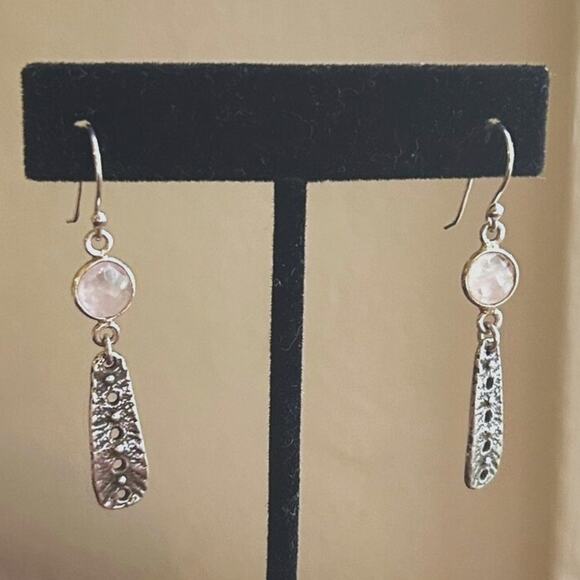 Vintage Rose Quartz and Sterling Silver Boho Earrings, 1990s - Picture 2 of 6